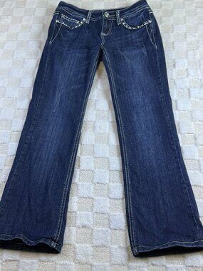 LA IDOL USA Angel Wings Jeans Size 3 28x34 Rhinestone Embellished Bootcut Y2K